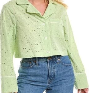 Lace Button-Up Green Top
